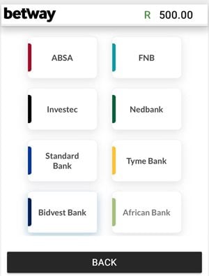Betway Quick Deposit Bank Options
